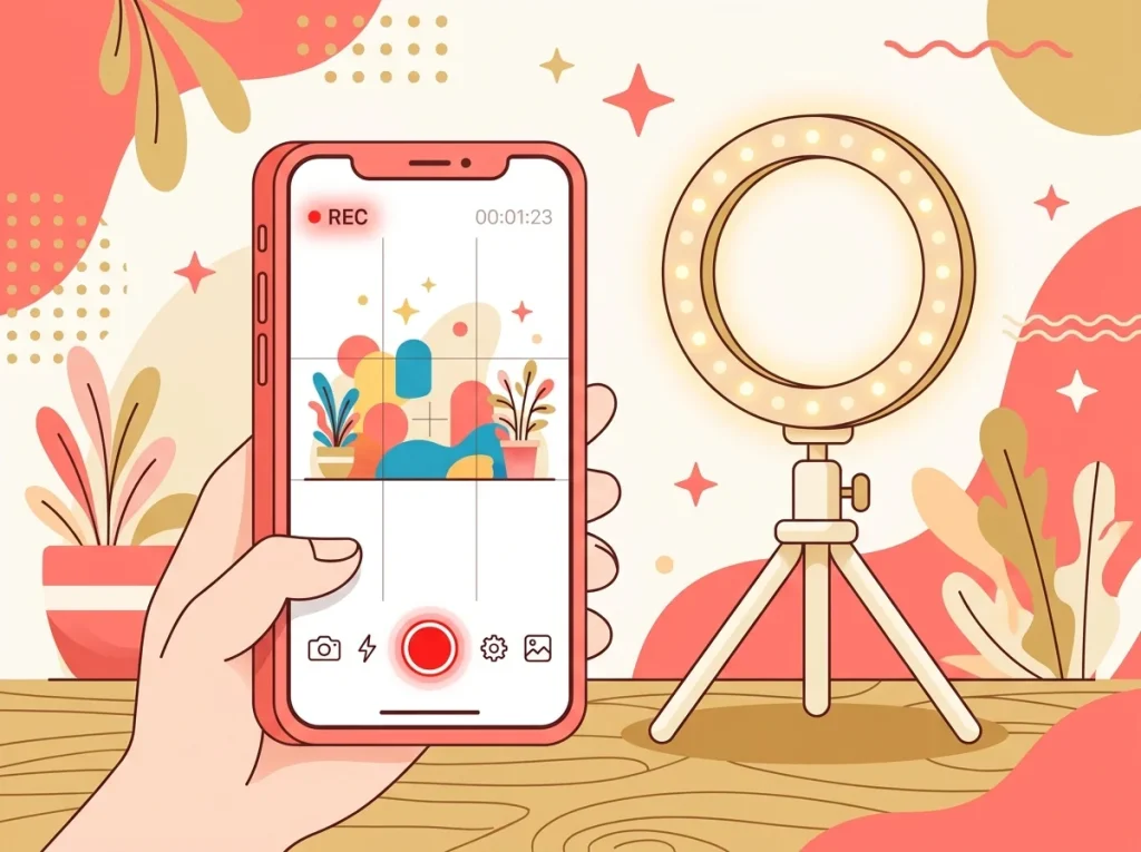 Illustration representing a viral social media trend and smartphone content creation