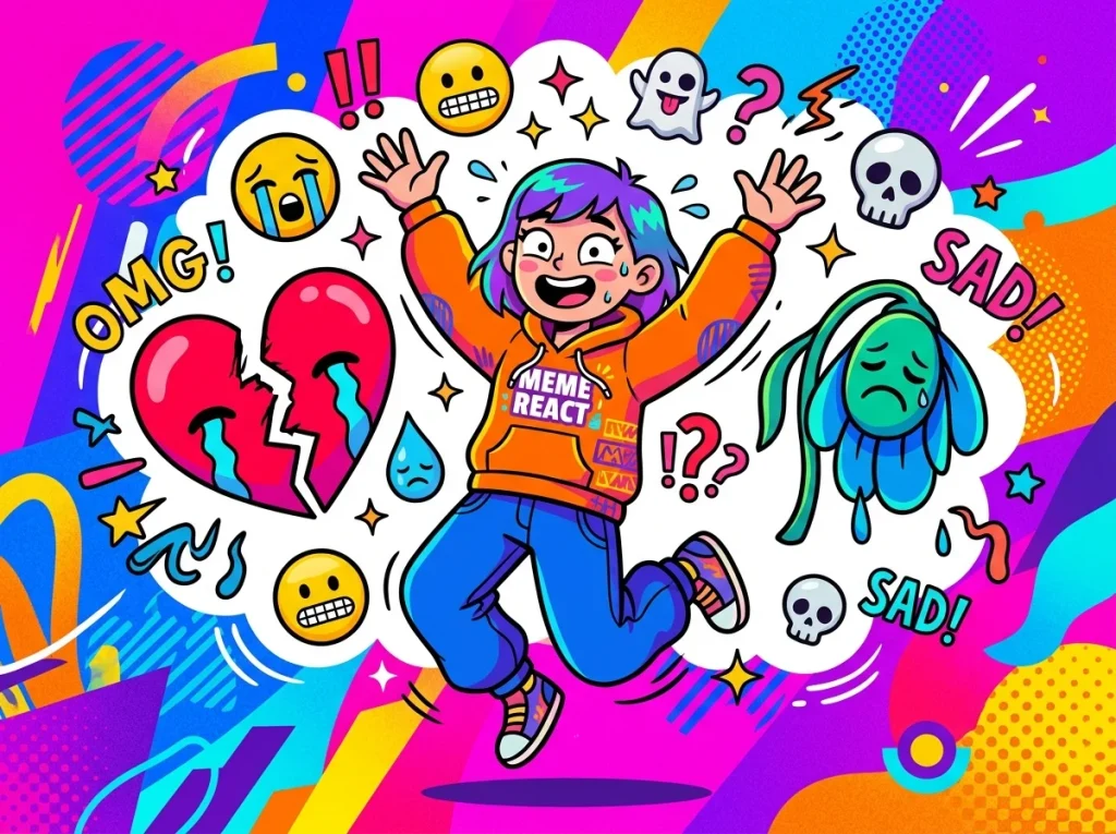 Illustration representing viral reaction meme culture around SYBAU