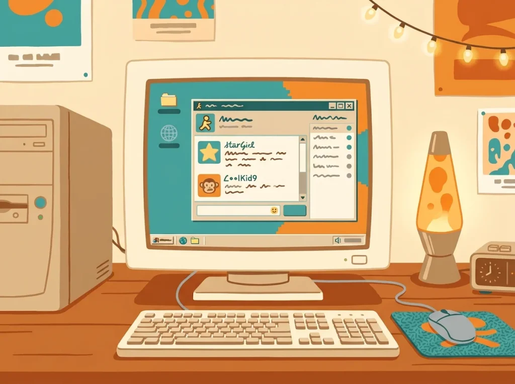 Retro illustration representing early internet chatroom culture